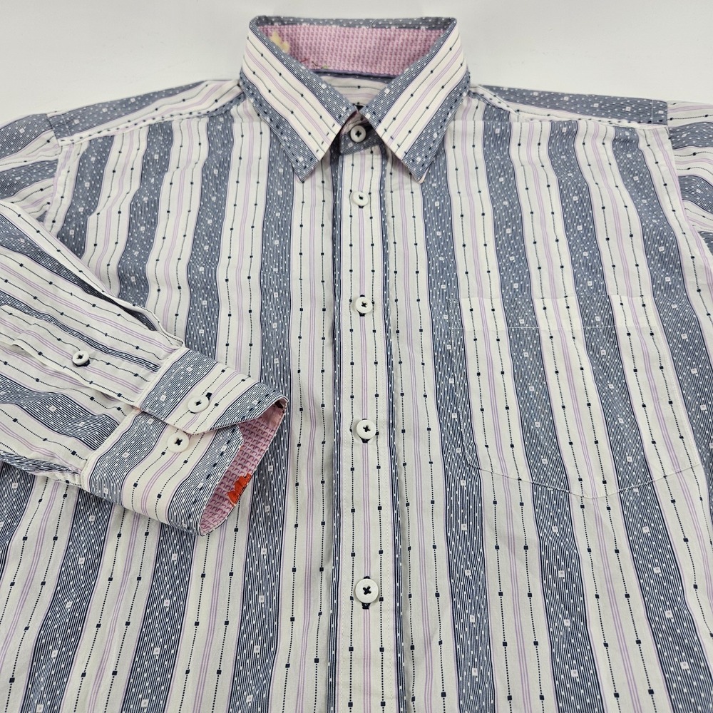 Bugatchi Uomo Shirt Mens Large L Striped Long Sleeve Button Down Dress Shirt
